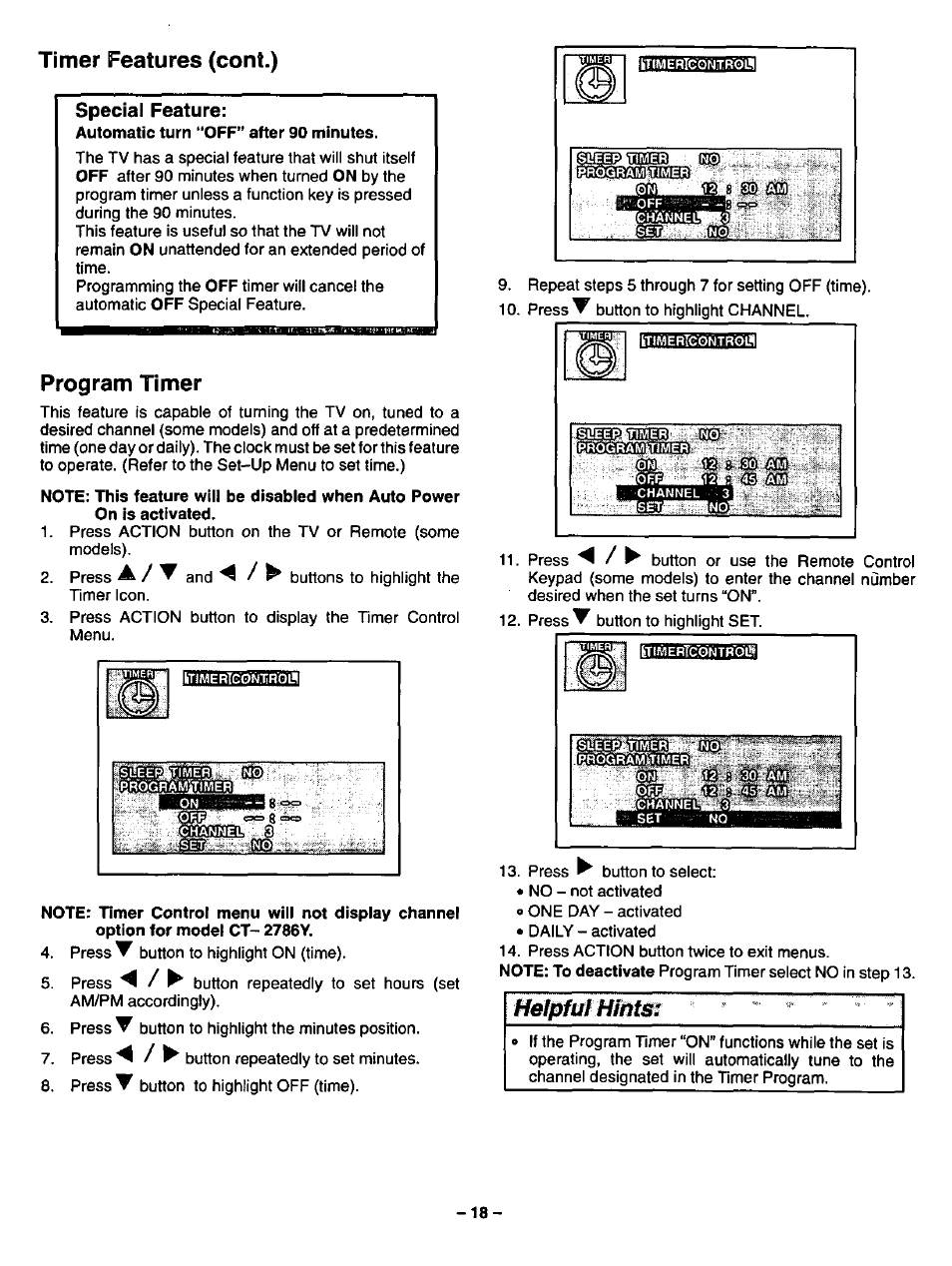 Special feature, Timer features (cont.), Program timer | Panasonic CT-2786VYD User Manual | Page 18 / 24