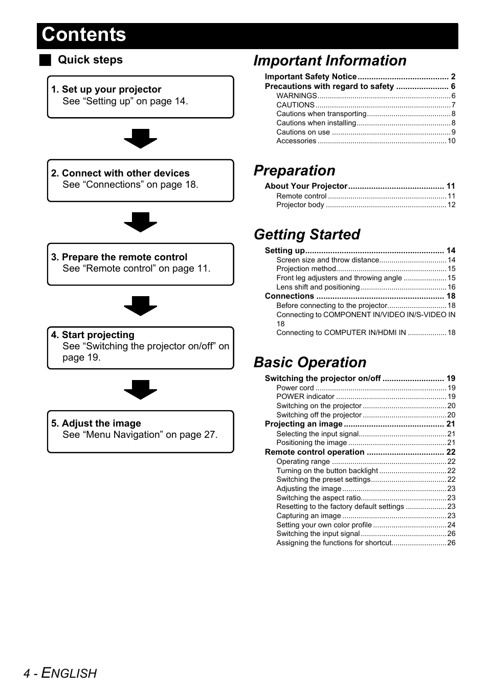 Panasonic PT-AX200U User Manual | Page 4 / 54