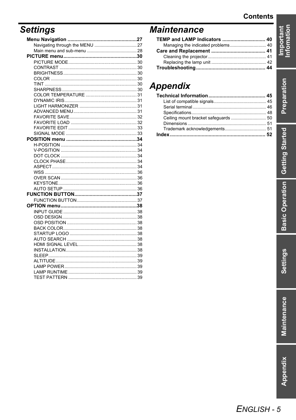 Panasonic PT-AX200U User Manual | Page 5 / 54