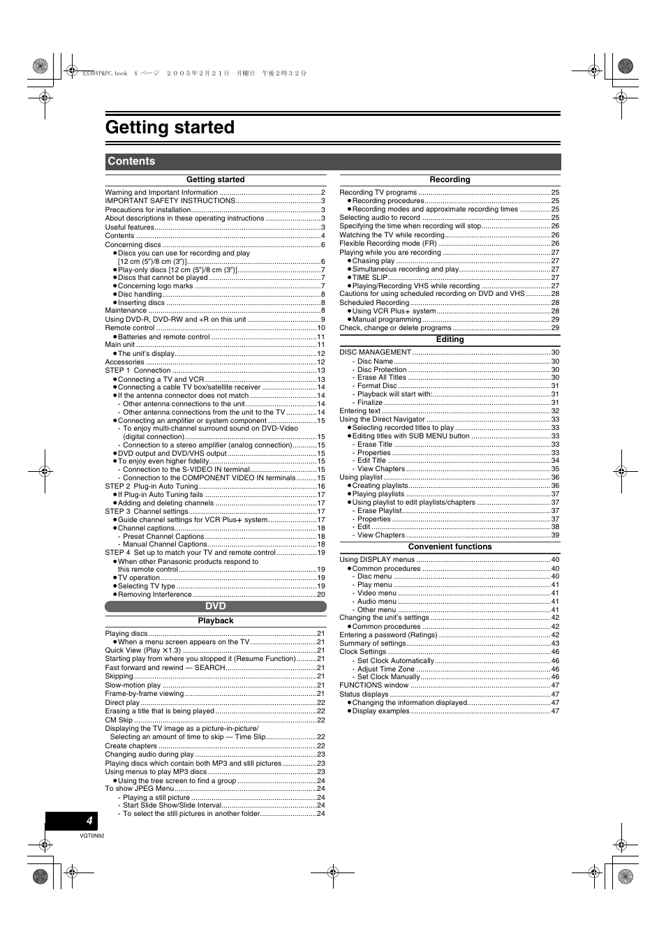 Panasonic DMR-ES30V User Manual | Page 4 / 84