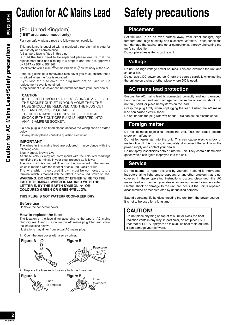 Caution for ac mains lead safety precautions, Caution, For united kingdom) | Panasonic Sa-xr57 User Manual | Page 2 / 40