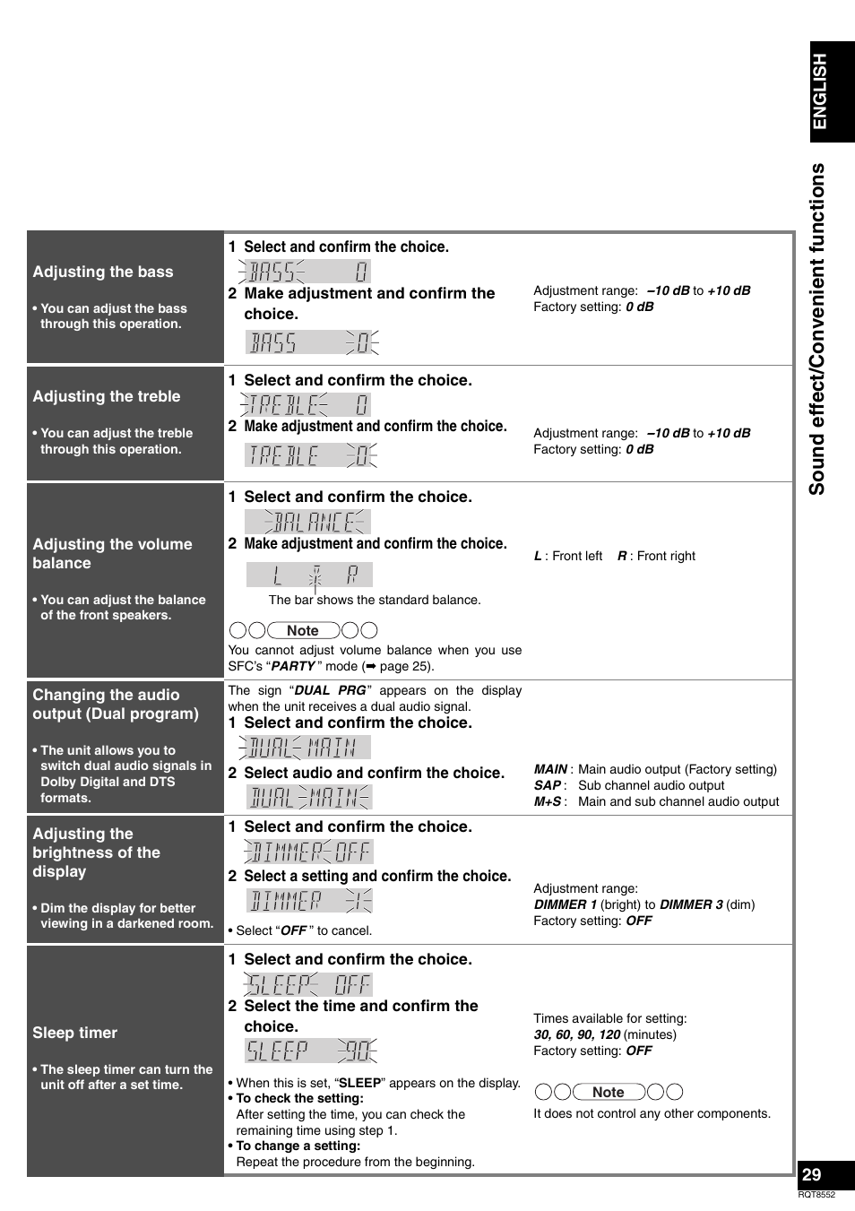 Sound effe ct/ c onveni en t functio n s | Panasonic Sa-xr57 User Manual | Page 29 / 40