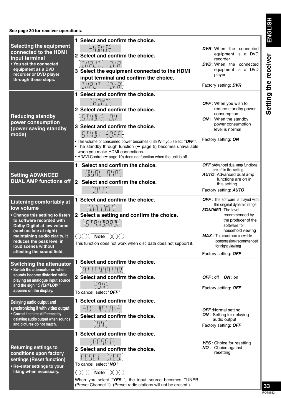 Setti ng the re ceiv er | Panasonic Sa-xr57 User Manual | Page 33 / 40