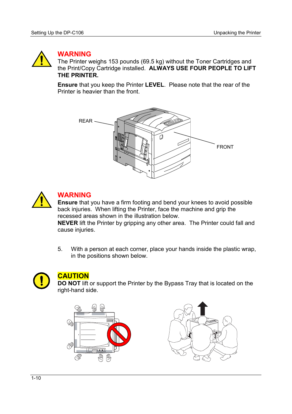 Warning, Caution | Panasonic DP-C106 User Manual | Page 31 / 144