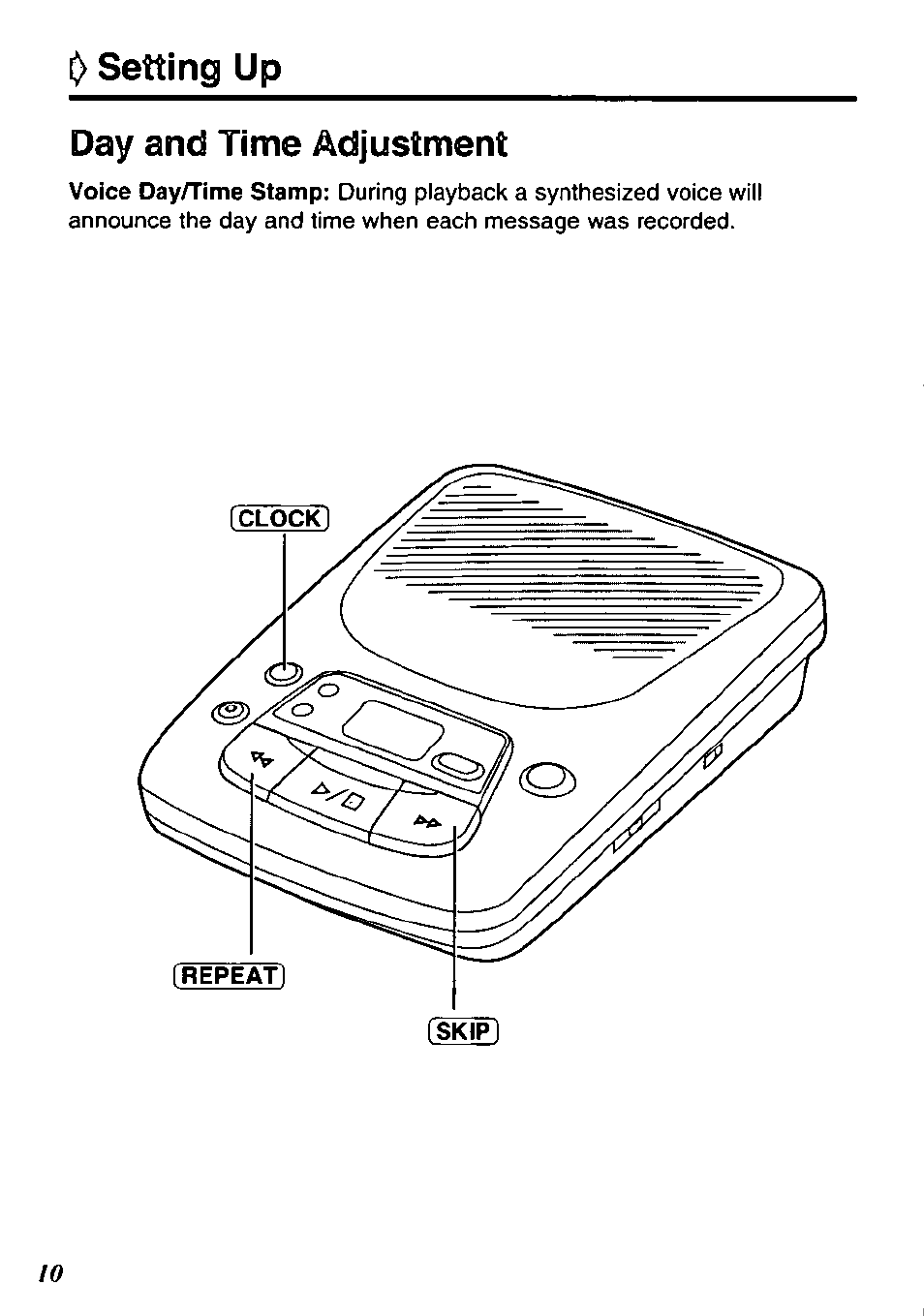 Day and time adjustment, Setting up | Panasonic KX-TM90-B User Manual | Page 10 / 36