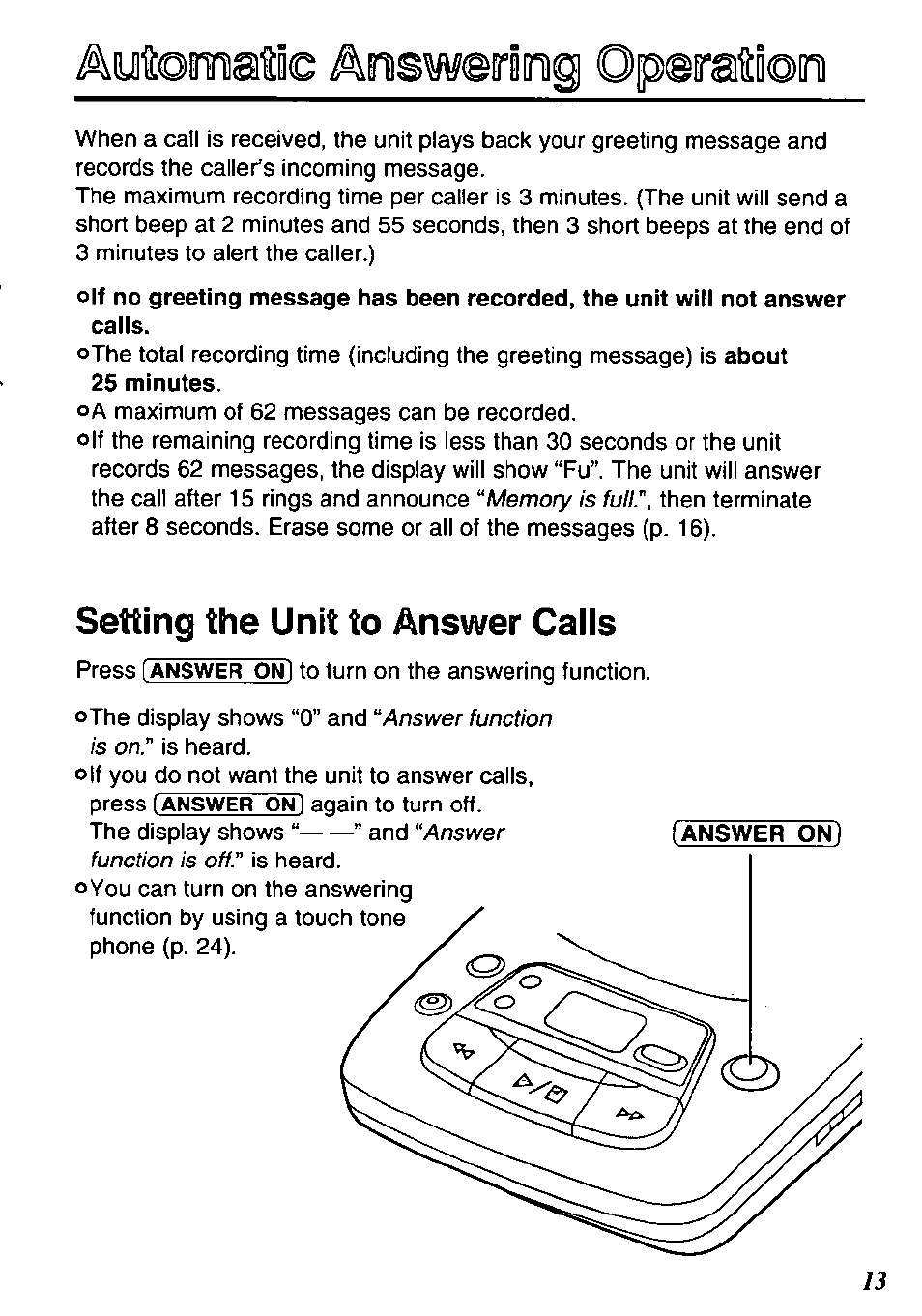 Setting the unit to answer calls | Panasonic KX-TM90-B User Manual | Page 13 / 36