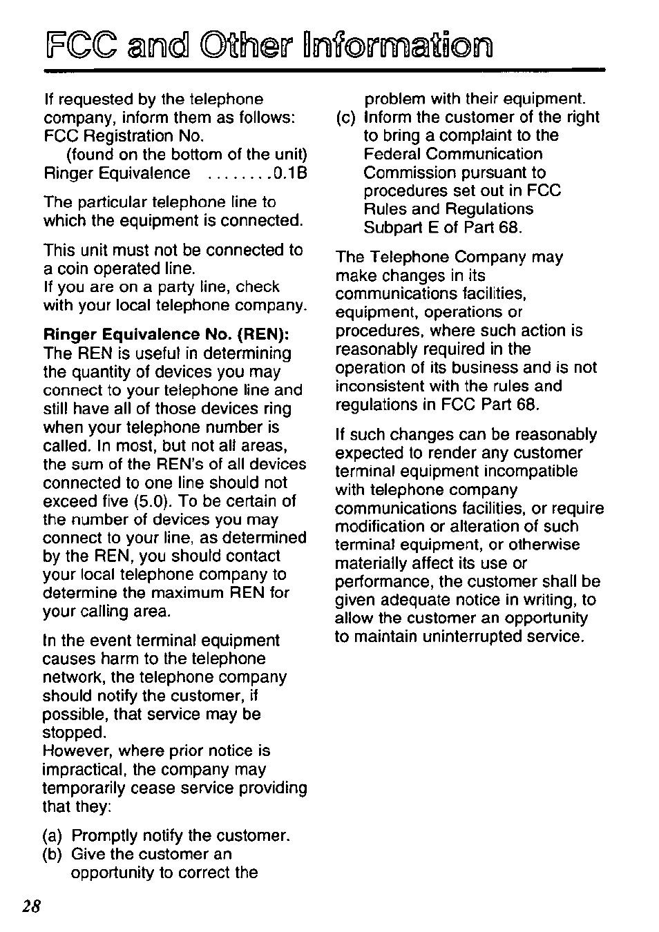 Fcc and other information | Panasonic KX-TM90-B User Manual | Page 28 / 36