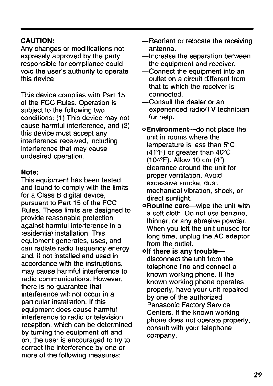 Caution | Panasonic KX-TM90-B User Manual | Page 29 / 36