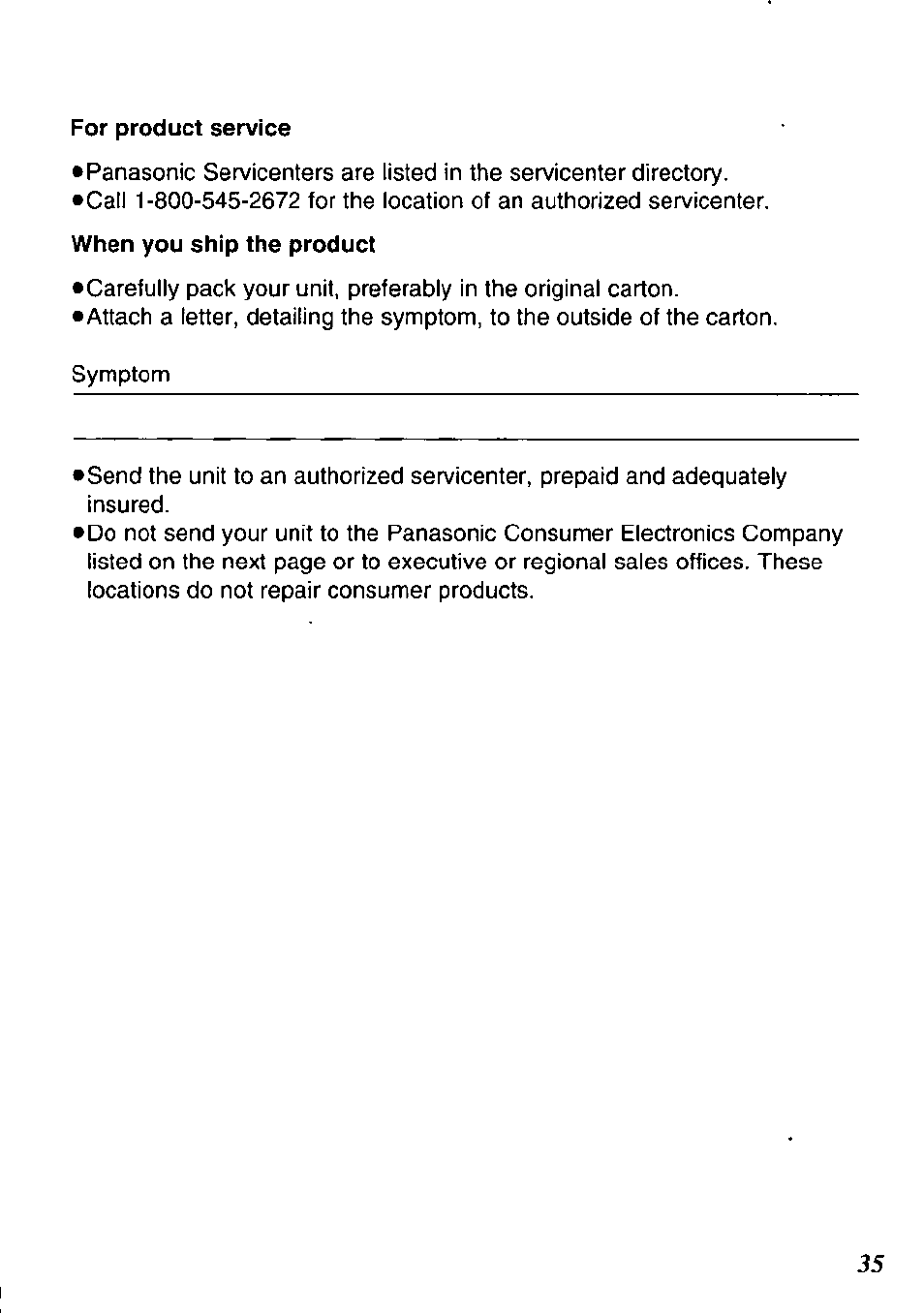 For product service | Panasonic KX-TM90-B User Manual | Page 35 / 36