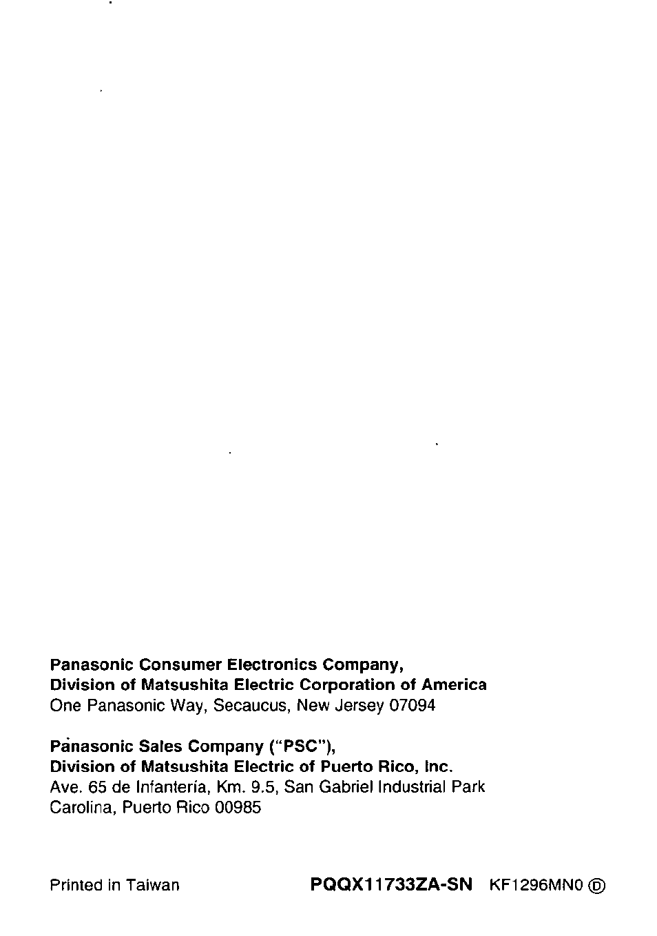 Panasonic KX-TM90-B User Manual | Page 36 / 36