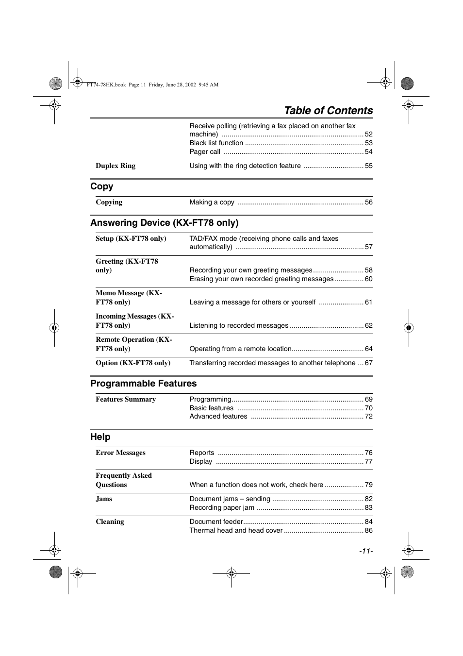 Panasonic KX-FT78HK User Manual | Page 11 / 94