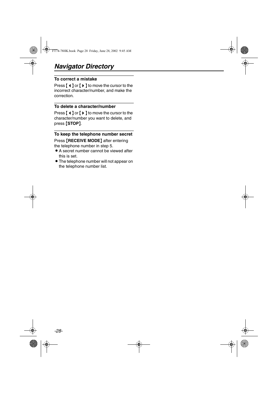 Navigator directory | Panasonic KX-FT78HK User Manual | Page 28 / 94