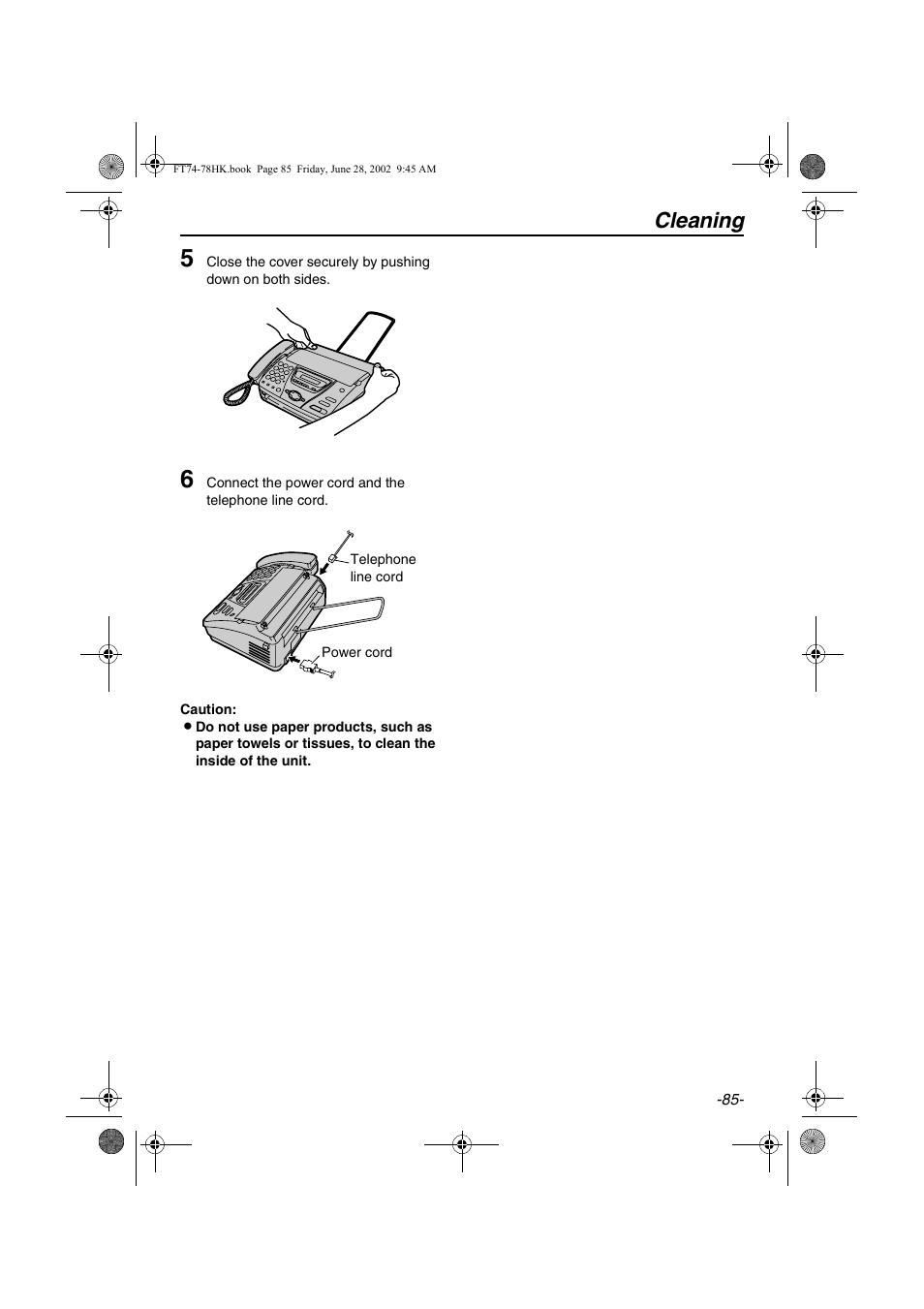 Cleaning | Panasonic KX-FT78HK User Manual | Page 85 / 94