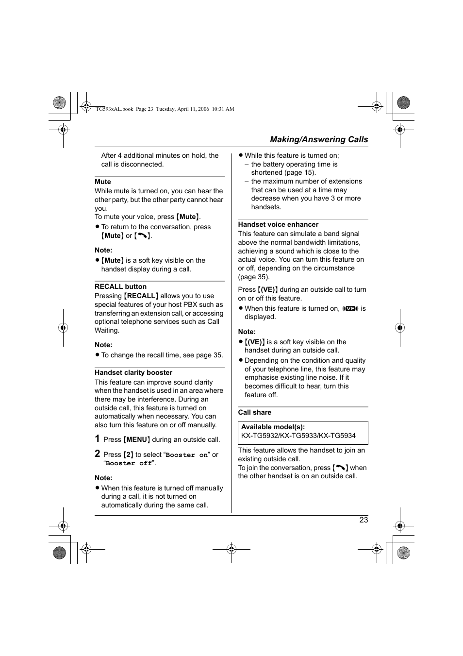 Panasonic KX-TG5932AL User Manual | Page 23 / 60