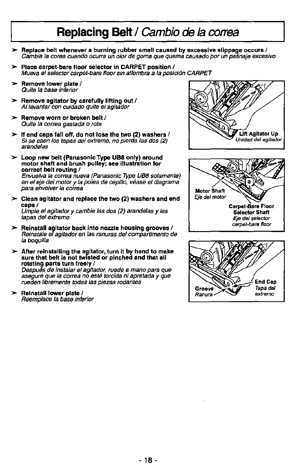 Remove worn or broken belt | Panasonic QUICKDRAW MC-V7399 User Manual | Page 18 / 28