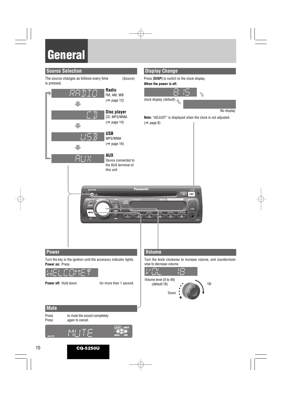 General | Panasonic CQ-5250U User Manual | Page 10 / 36