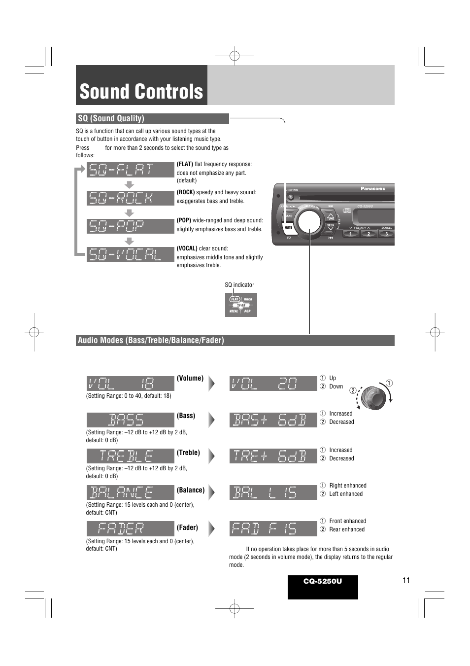 Sound controls | Panasonic CQ-5250U User Manual | Page 11 / 36