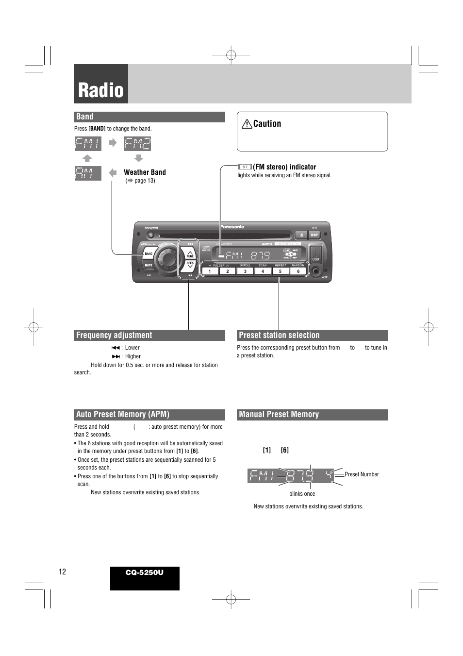 Radio | Panasonic CQ-5250U User Manual | Page 12 / 36