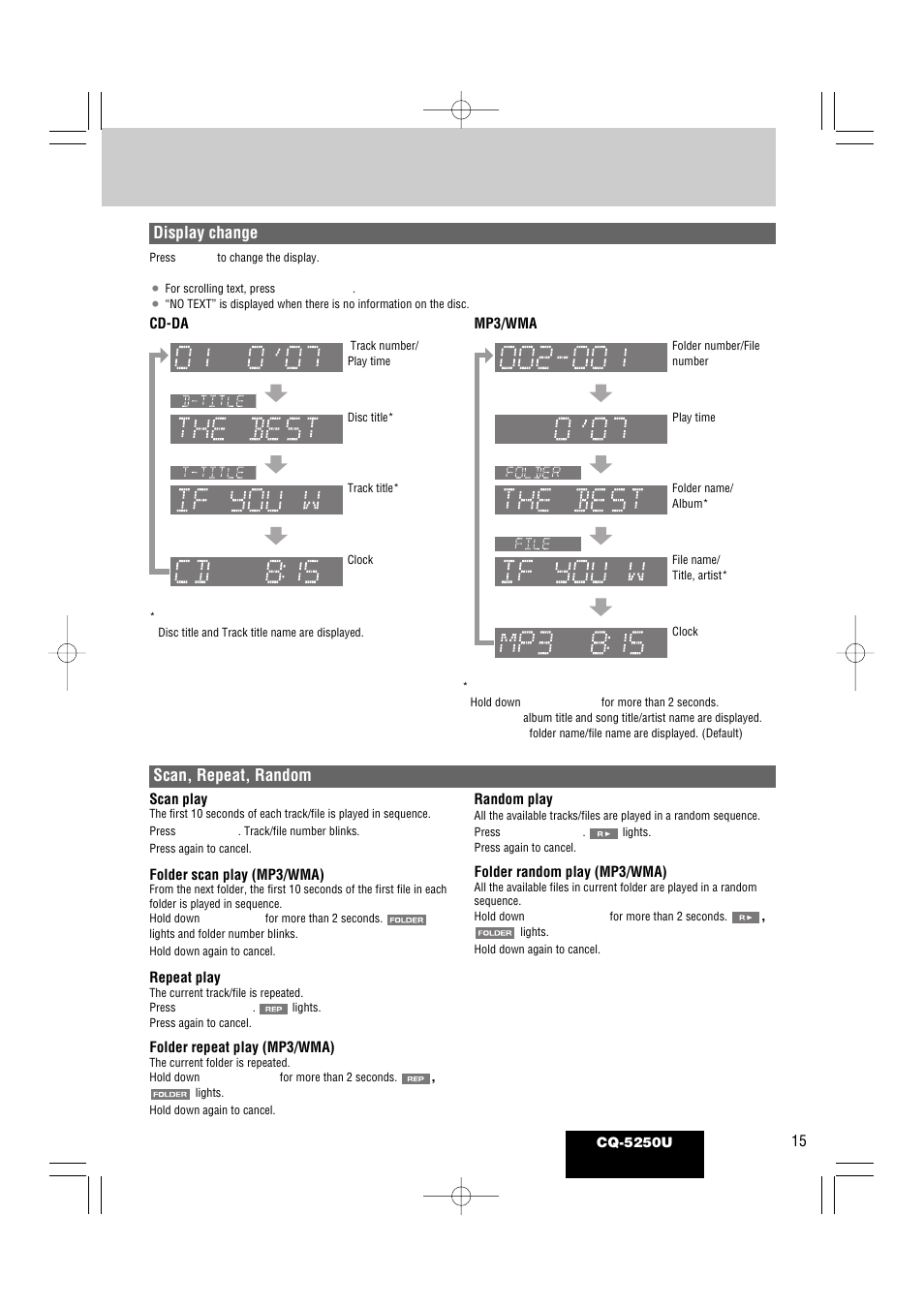 Scan, repeat, random display change | Panasonic CQ-5250U User Manual | Page 15 / 36