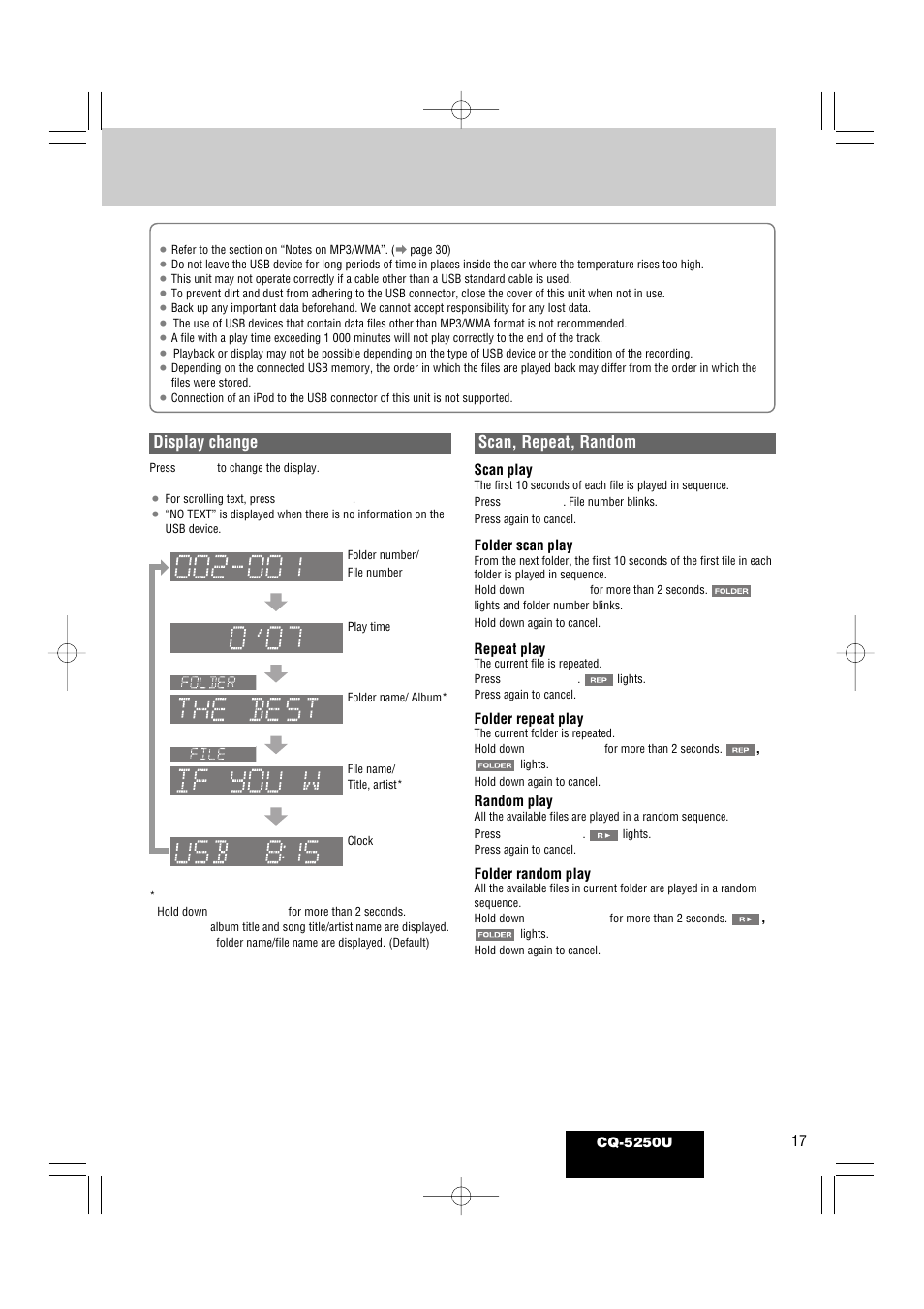 Scan, repeat, random display change | Panasonic CQ-5250U User Manual | Page 17 / 36