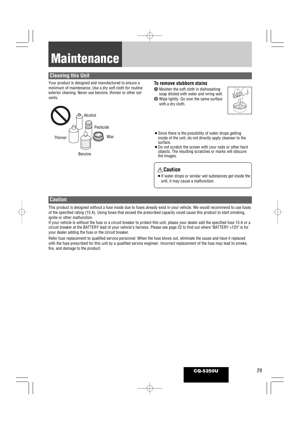 Maintenance | Panasonic CQ-5250U User Manual | Page 29 / 36