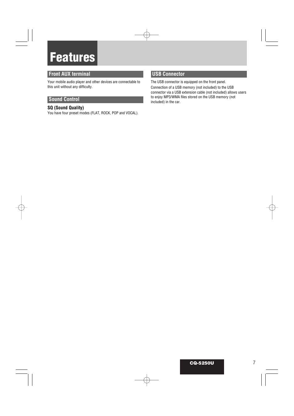 Features | Panasonic CQ-5250U User Manual | Page 7 / 36