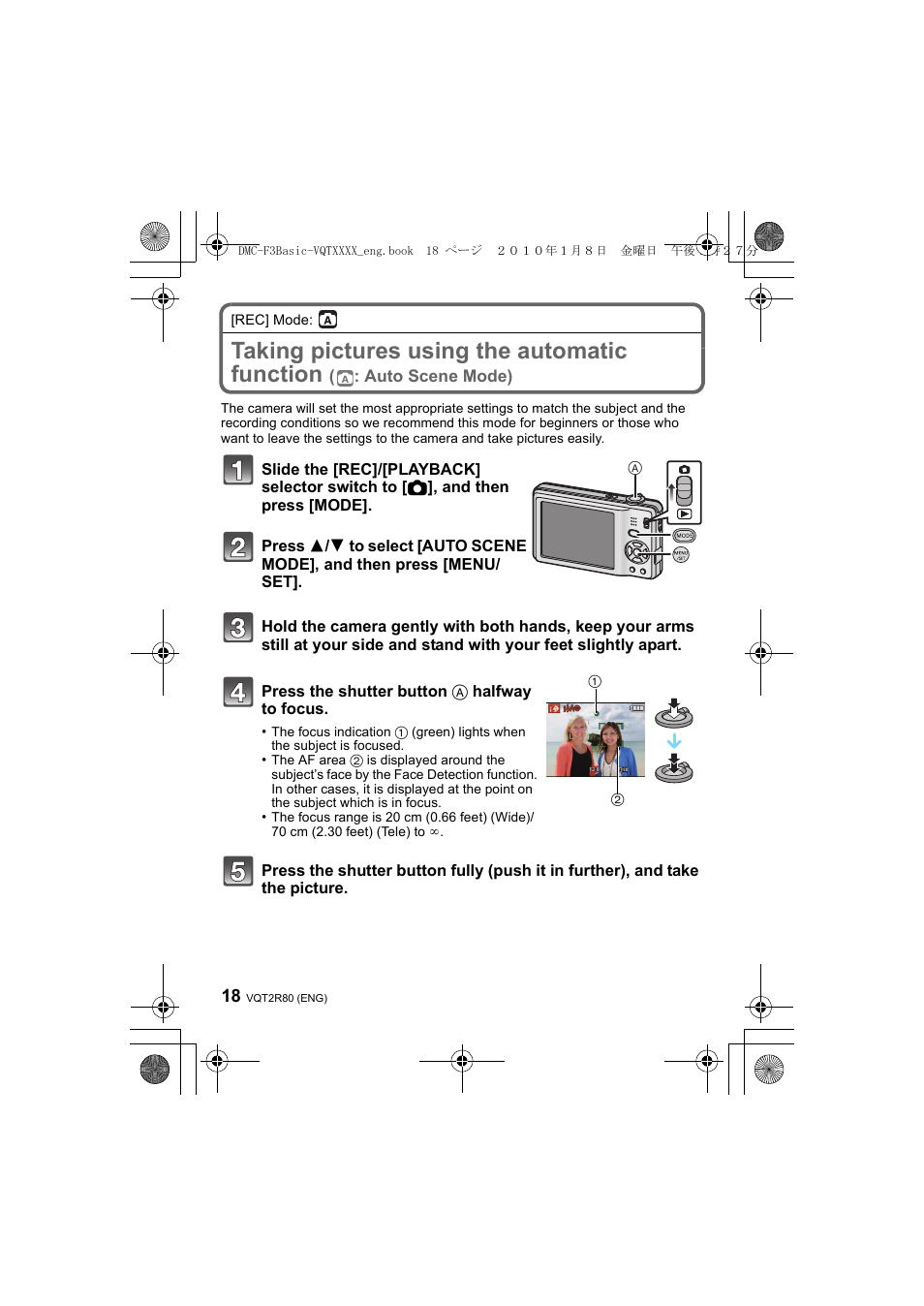 Taking pictures using the automatic function | Panasonic DMC-F3  EN User Manual | Page 18 / 34