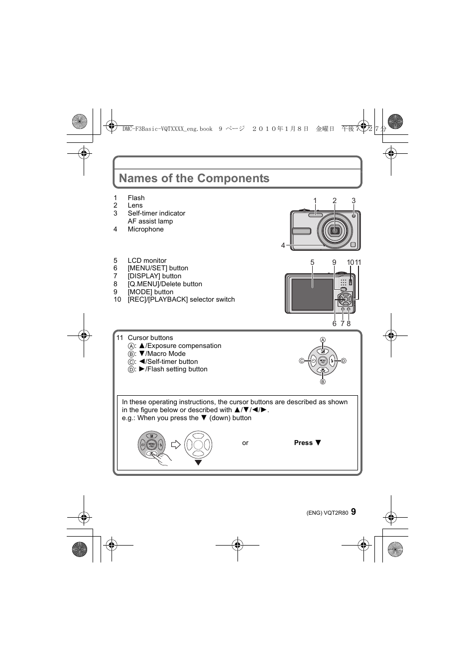 Names of the components | Panasonic DMC-F3  EN User Manual | Page 9 / 34