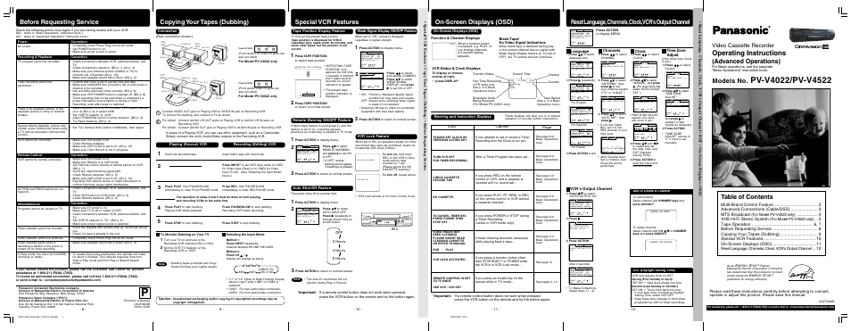 Panasonic PV-V4022 User Manual | Page 11 / 12