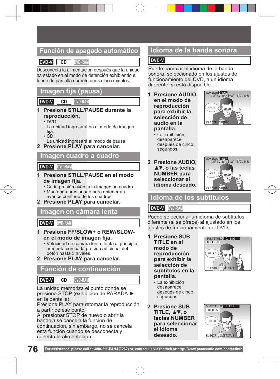 Idioma de la banda sonora, Idioma de los subtítulos, Función de apagado automático | Panasonic PV DF2004 User Manual | Page 76 / 84
