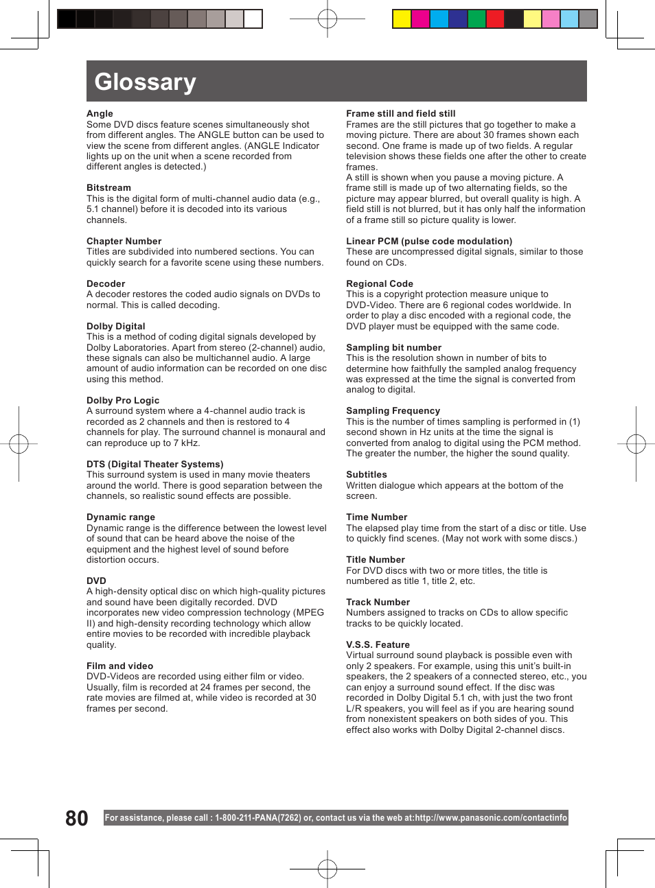 Glossary | Panasonic PV DF2004 User Manual | Page 80 / 84