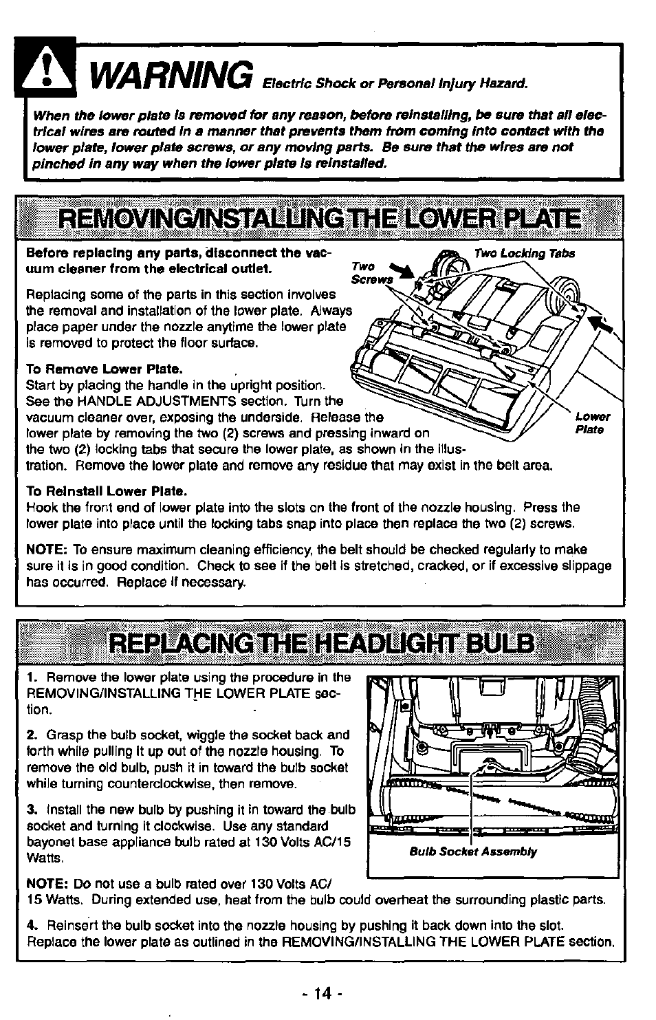 Warn/ng | Panasonic MC-V7305 User Manual | Page 14 / 40