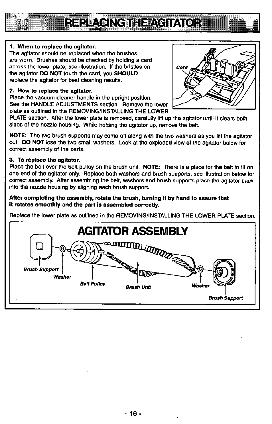 Replaangthe agftator | Panasonic MC-V7305 User Manual | Page 16 / 40