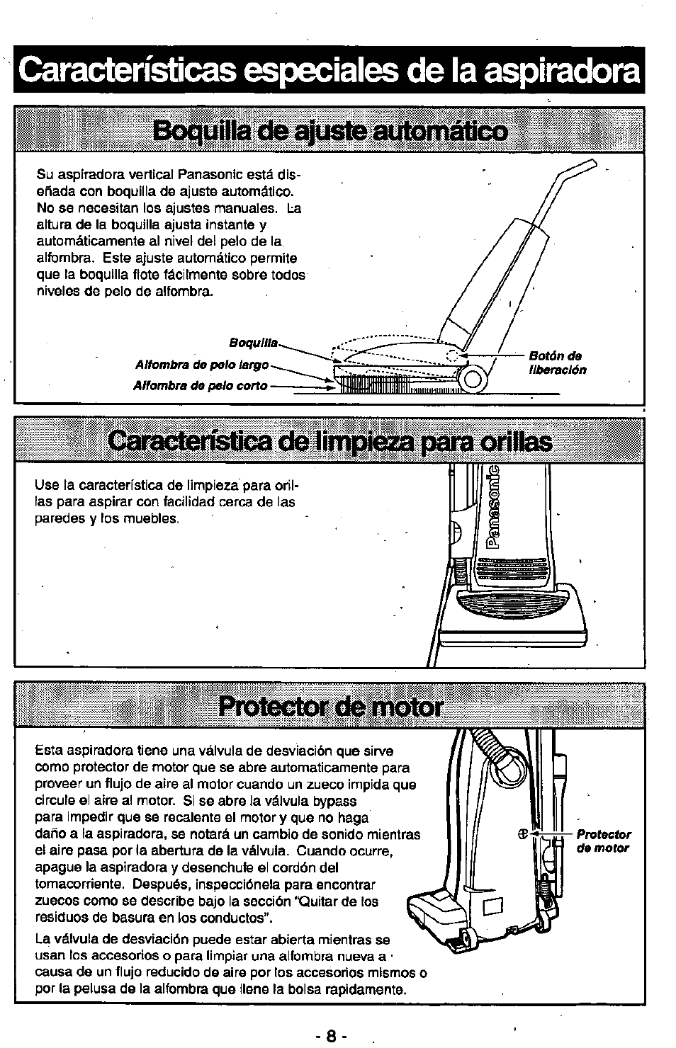 Características especiales de la aspiradora, Lor protedo | Panasonic MC-V7305 User Manual | Page 28 / 40