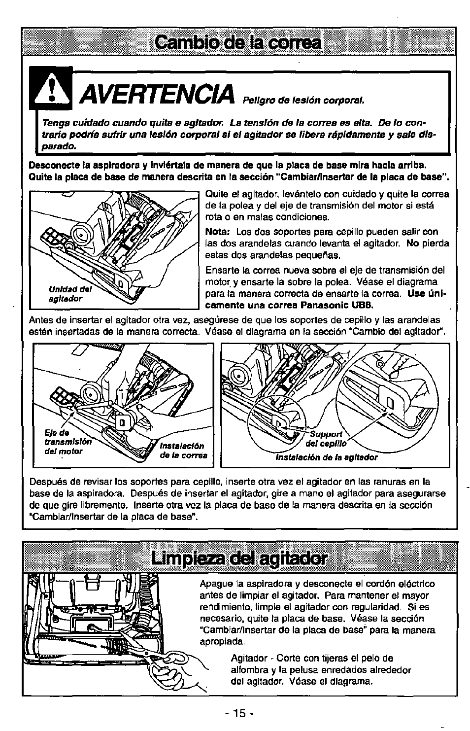 Avertencia, Limpieza ctel aghadcm | Panasonic MC-V7305 User Manual | Page 35 / 40