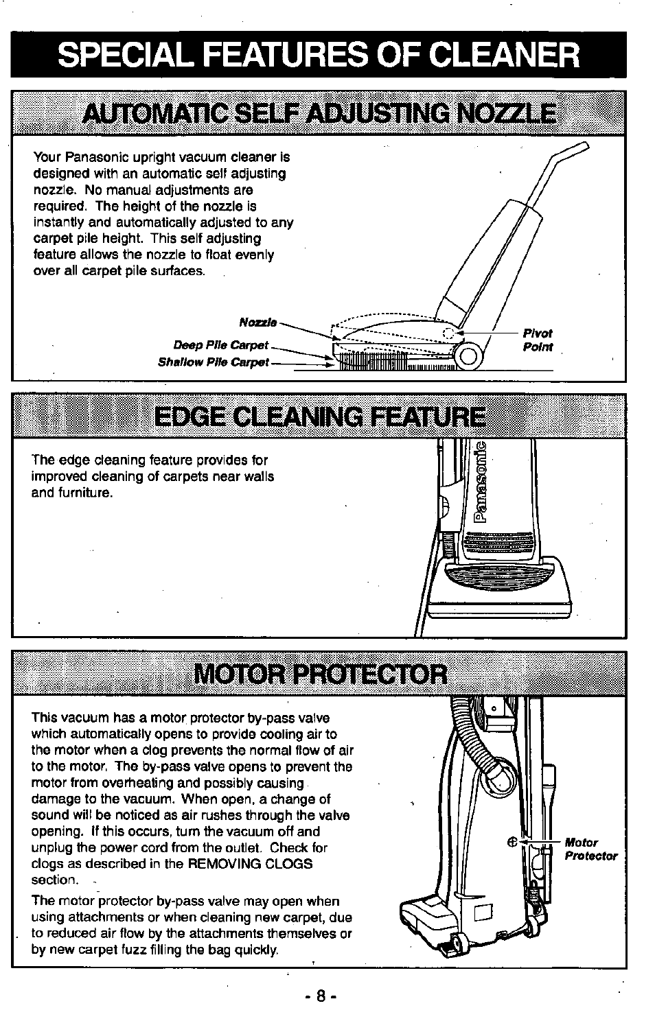 Special features of cleaner, Special features of cleaner automatic self, Motor «ctor | Panasonic MC-V7305 User Manual | Page 8 / 40