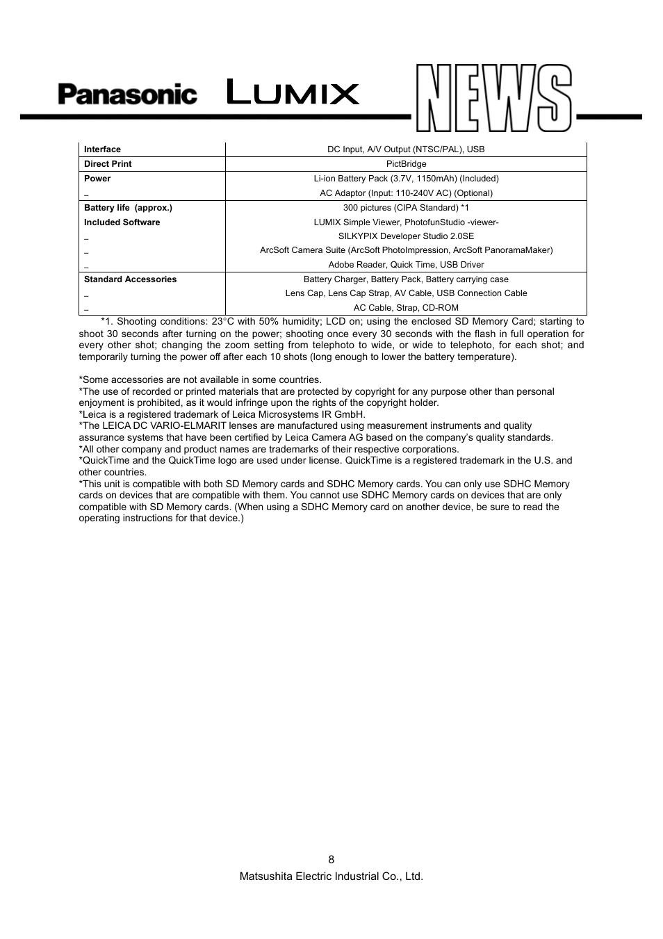 Panasonic DMC-LX2 User Manual | Page 8 / 8
