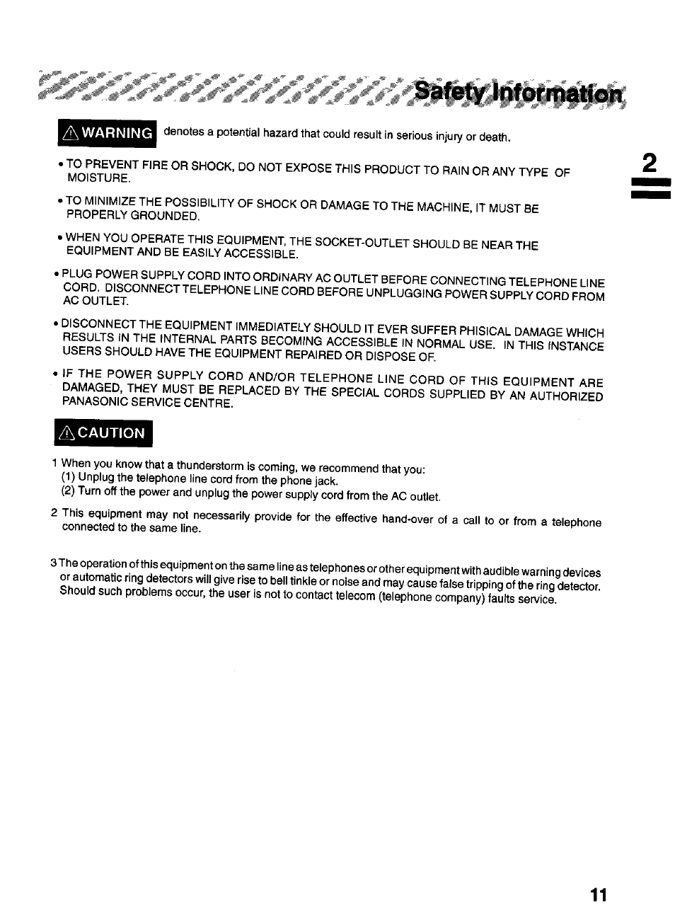 Caution | Panasonic Panafax UF-322 User Manual | Page 11 / 154