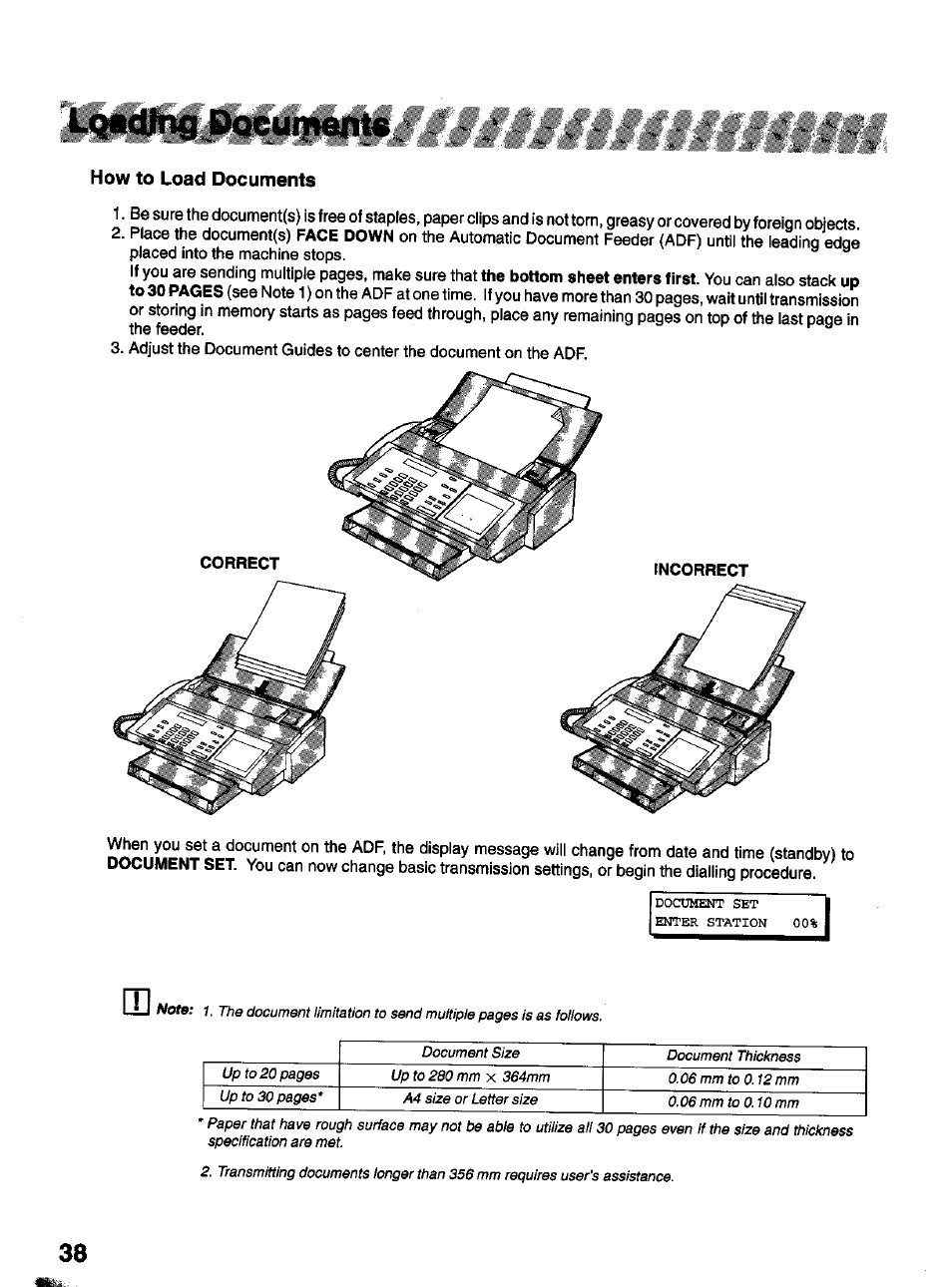 How to load documents, Loading documents | Panasonic Panafax UF-322 User Manual | Page 38 / 154