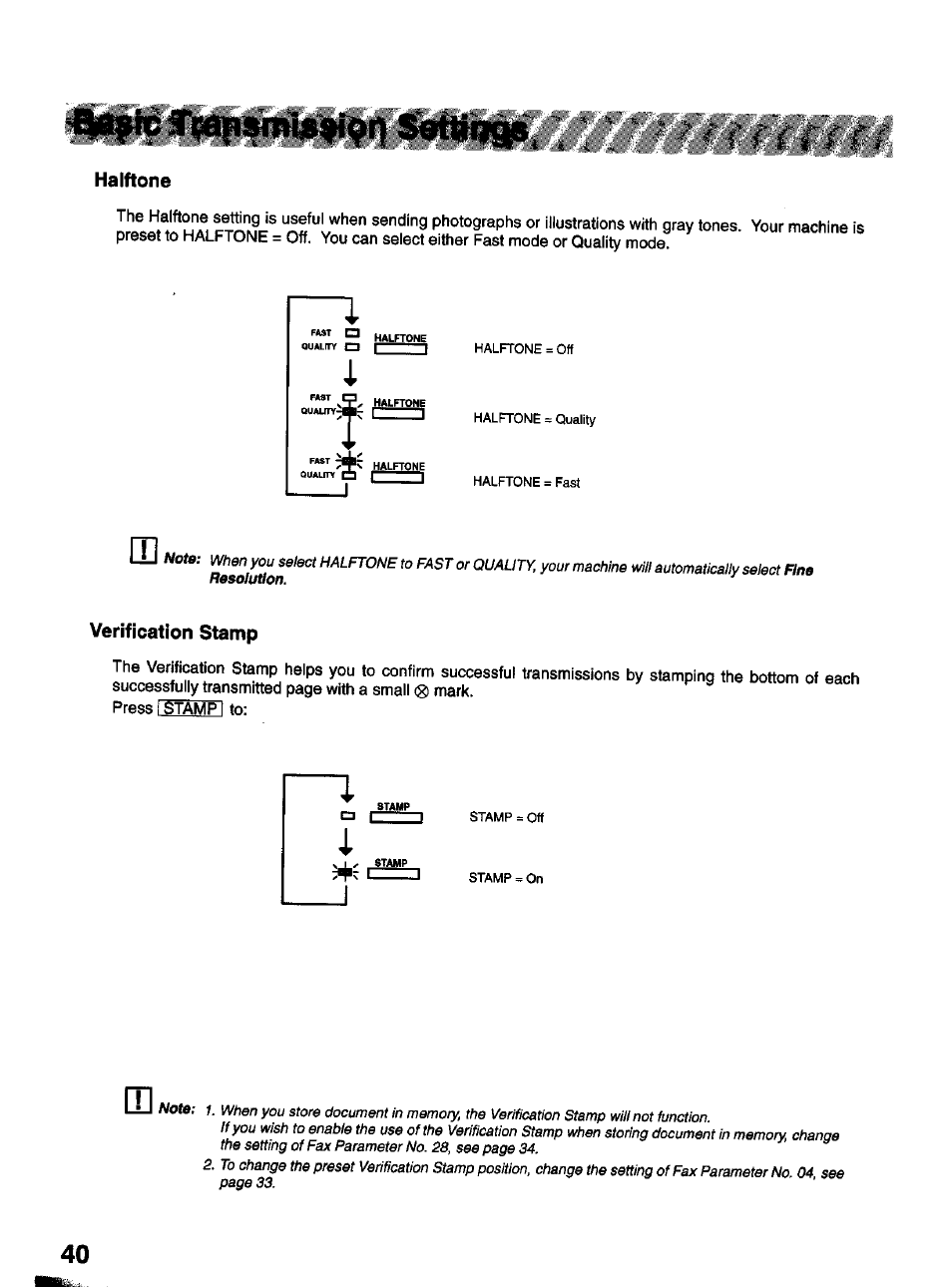 Halftone, Verification stamp, Haiftone verification stamp | Panasonic Panafax UF-322 User Manual | Page 40 / 154