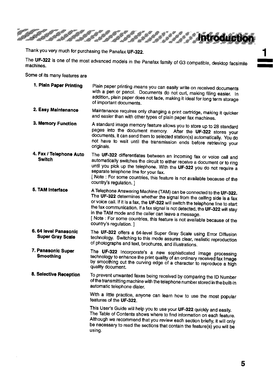 Introductioii | Panasonic Panafax UF-322 User Manual | Page 5 / 154