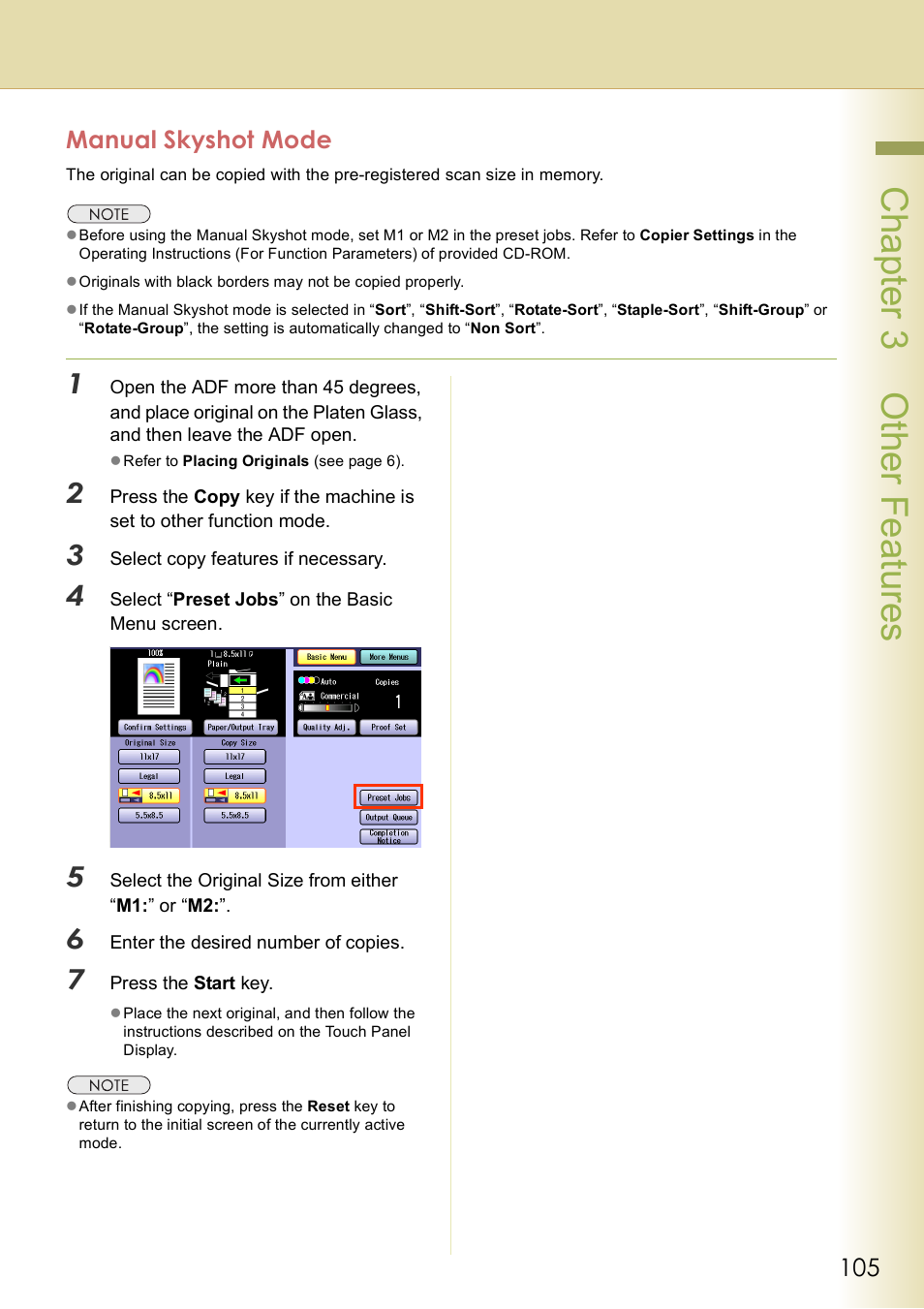 Manual skyshot mode, To 105), Chap te r 3 oth er fea tur es | Panasonic DP-C406 User Manual | Page 105 / 112