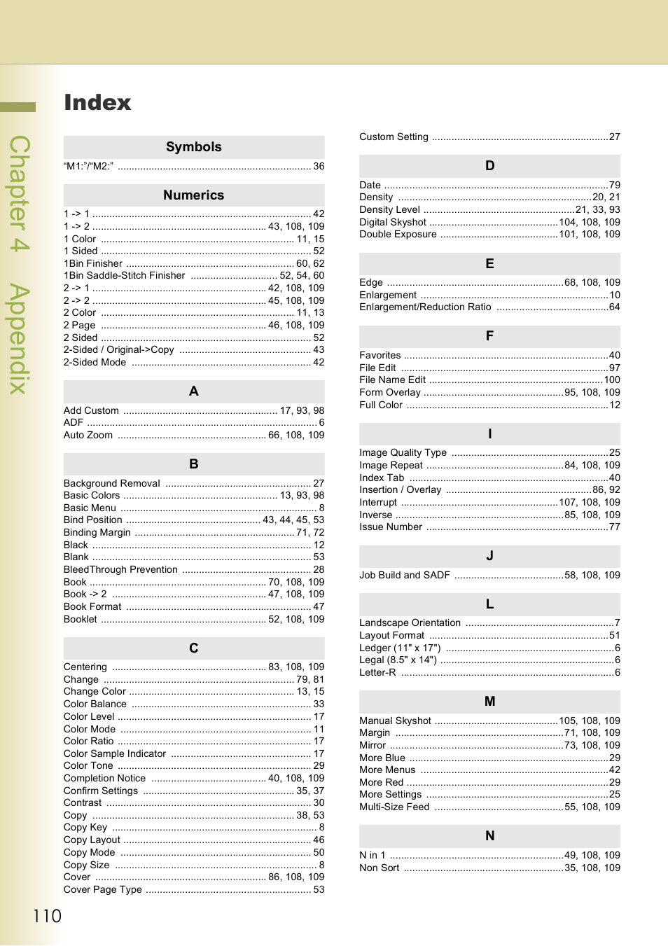 Index, Chap te r 4 ap pen di x | Panasonic DP-C406 User Manual | Page 110 / 112