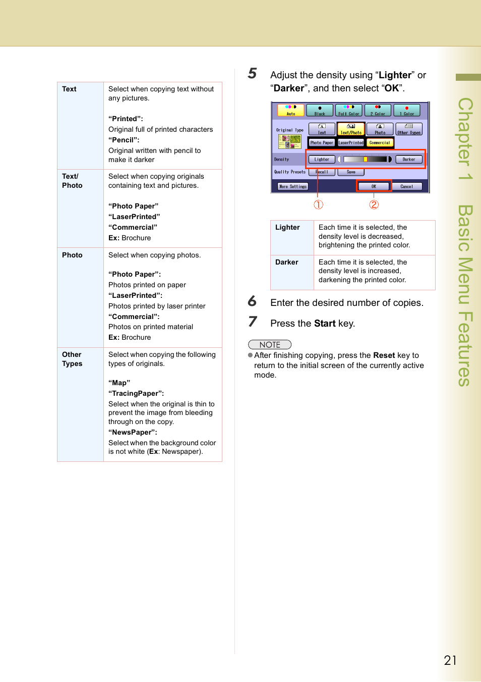 Chap te r 1 ba sic me nu fea tur es | Panasonic DP-C406 User Manual | Page 21 / 112