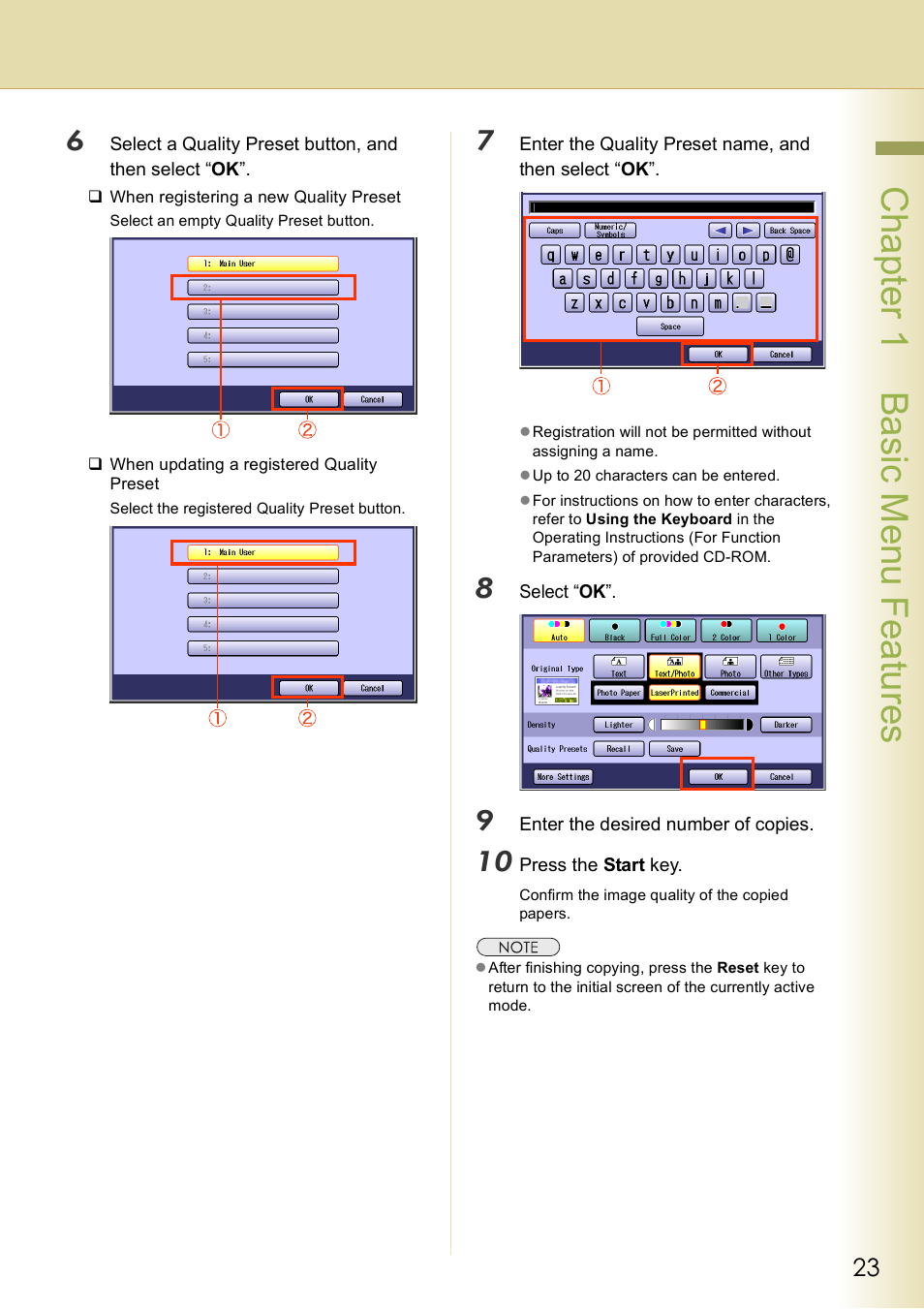 Chap te r 1 ba sic me nu fea tur es | Panasonic DP-C406 User Manual | Page 23 / 112