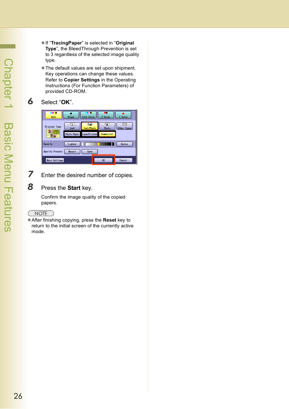 Chap te r 1 ba sic me nu fea tur es | Panasonic DP-C406 User Manual | Page 26 / 112
