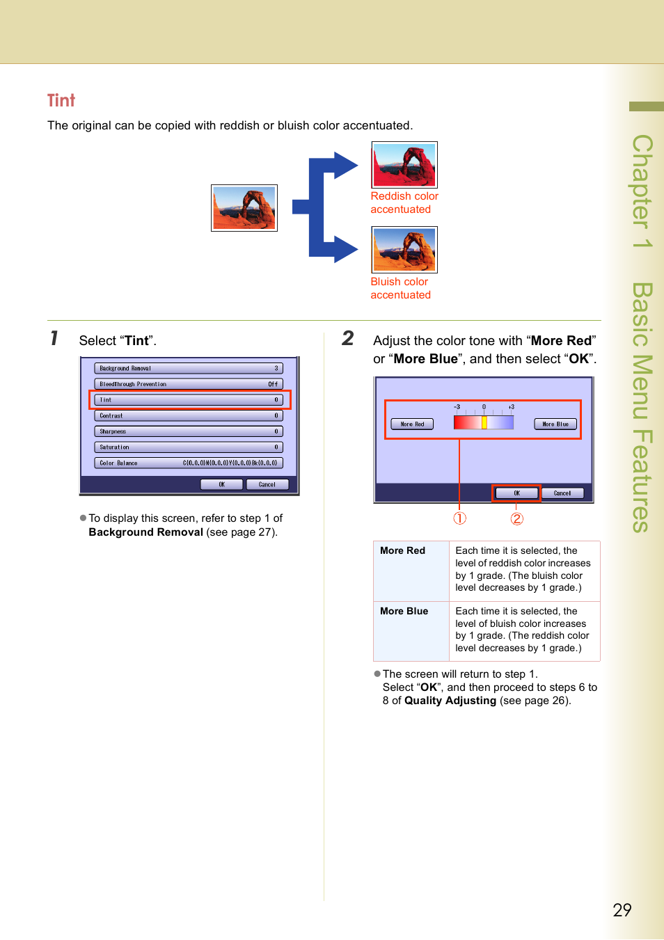 Tint, Chap te r 1 ba sic me nu fea tur es | Panasonic DP-C406 User Manual | Page 29 / 112