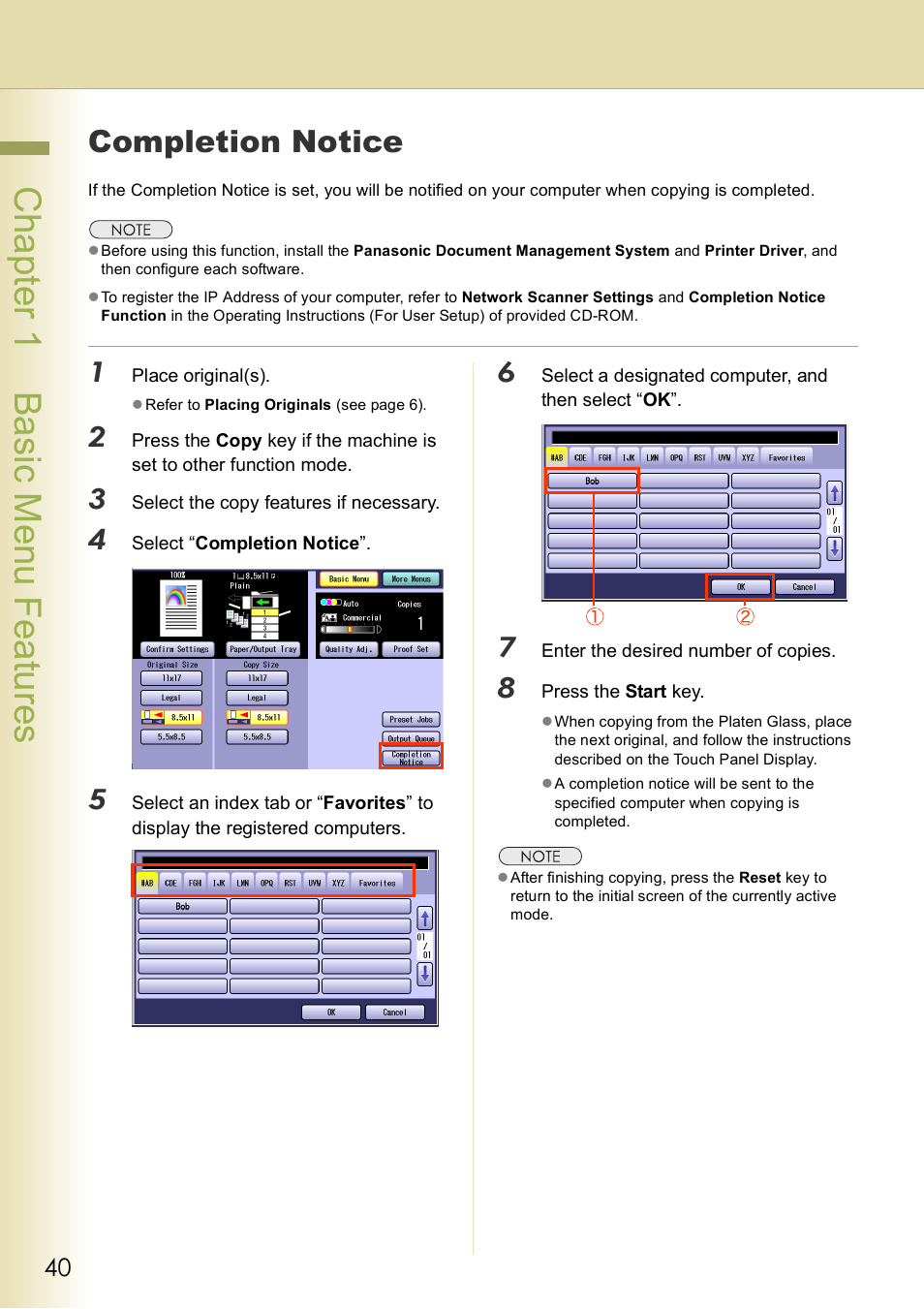 Completion notice, Chap te r 1 ba sic me nu fea tur es | Panasonic DP-C406 User Manual | Page 40 / 112