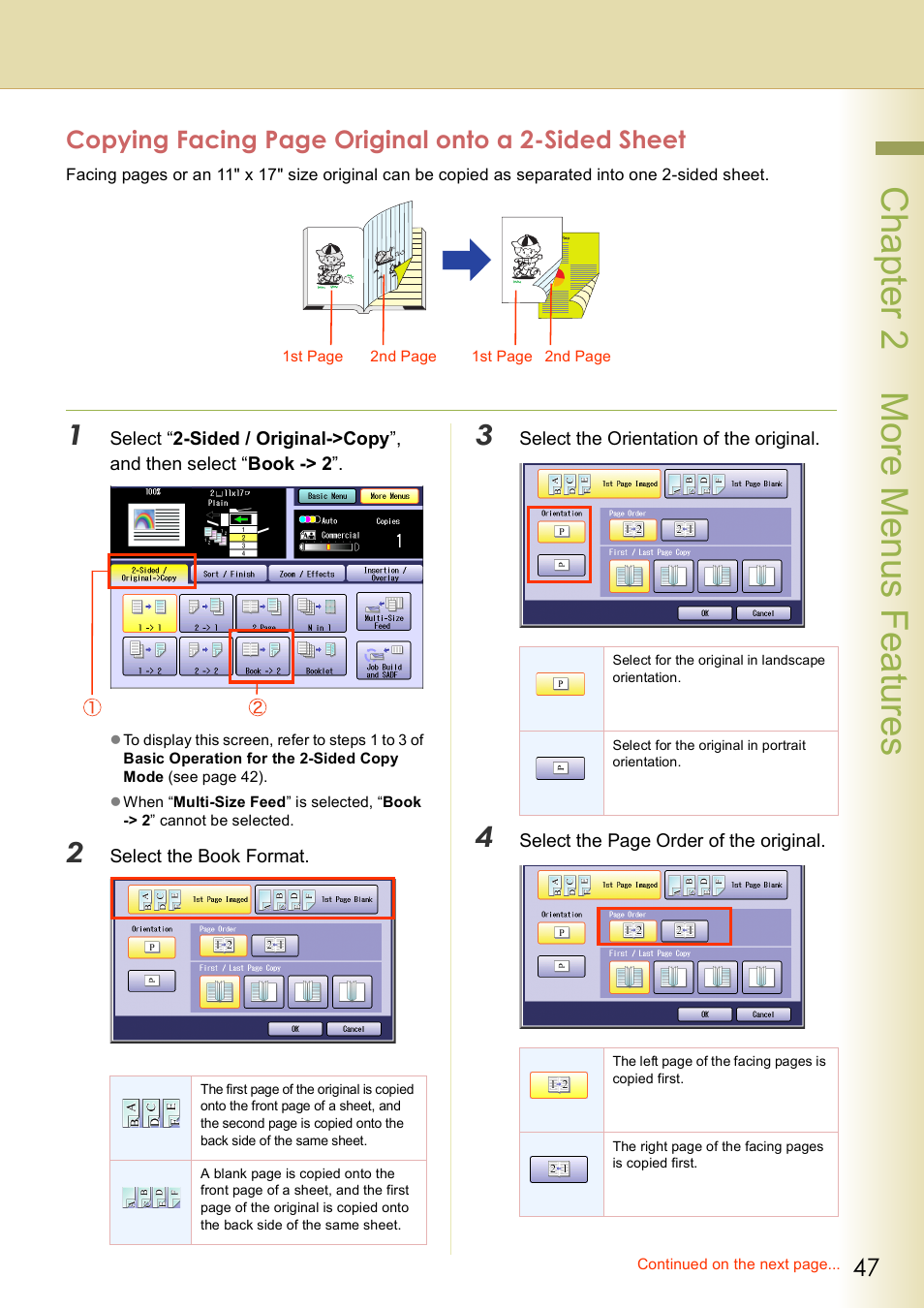 Chap te r 2 mo re m e nu s f eat ur es | Panasonic DP-C406 User Manual | Page 47 / 112