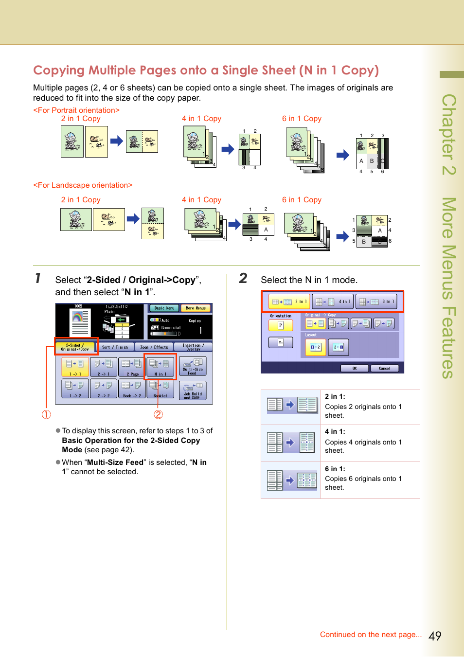 Chap te r 2 mo re m e nu s f eat ur es | Panasonic DP-C406 User Manual | Page 49 / 112